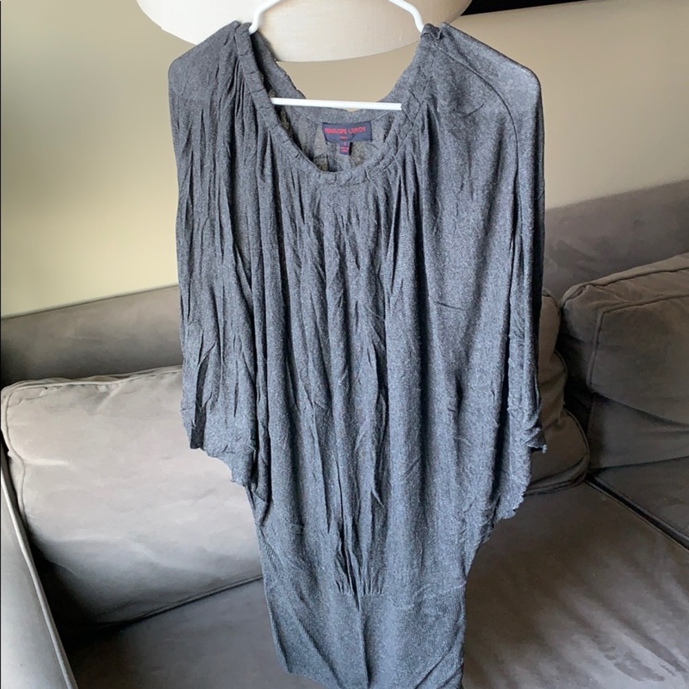 Charcoal gray knit shirt with banded bottom size S